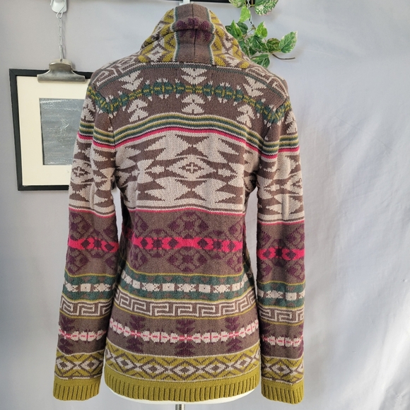 Eddie Bauer Vintage Shawl Collar Aztec Southwest Sweater Jacket Cardigan XS - Picture 3 of 14